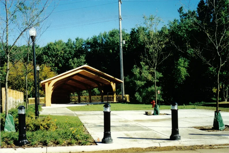 The band shell at Bandshell Park on the Kalamazoo River
