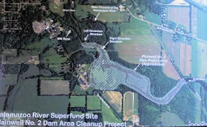 Map of the Kalamazoo River Superfund Site, Plainwell No. 2 Dam area cleanup project