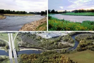 Three views of the Kalamazoo River and its banks near Plainwell