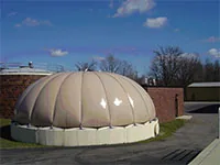 The Dystor gas holding dome on the secondary digester at the Plainwell Water Renewal plant