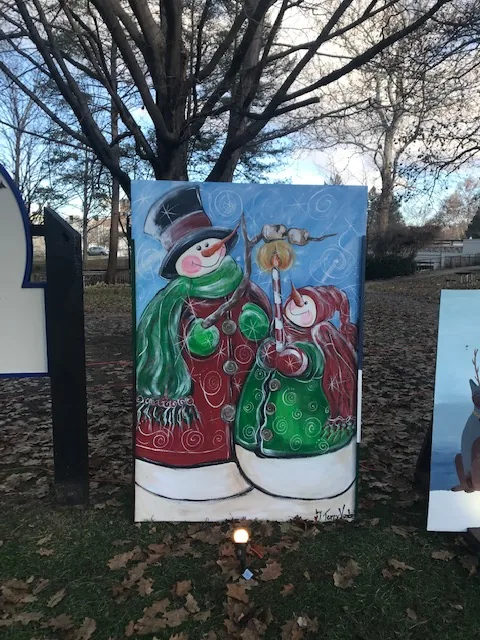A holiday card display in Hicks Park