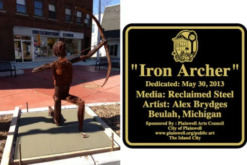 The Iron Archer sculpture in the downtown plaza, 2013